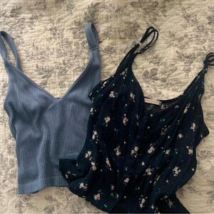Active USA Blue Ribbed and Black Floral Camisoles